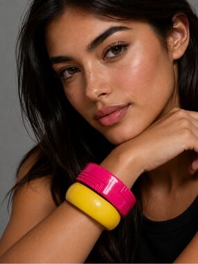 Pair of Vintage Bangles | Pink Lucite and Yellow